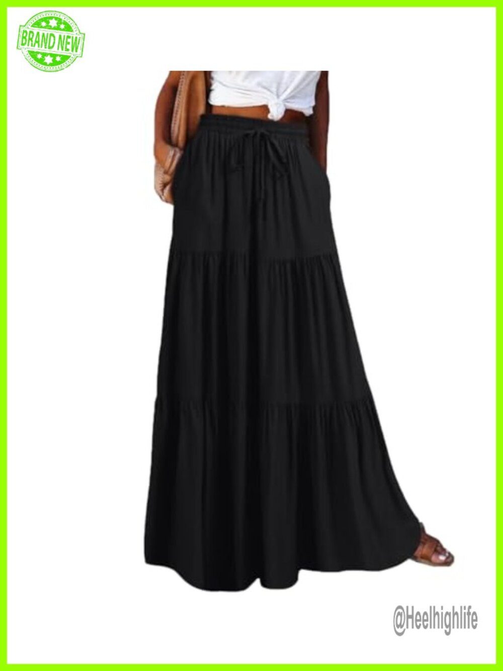 Flowy Tiered Maxi Skirt High Waisted Ruffle Boho Cotton